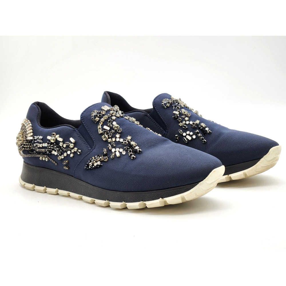 Prada Neoprene Crystal Slip On Blue Sneakers Size 41